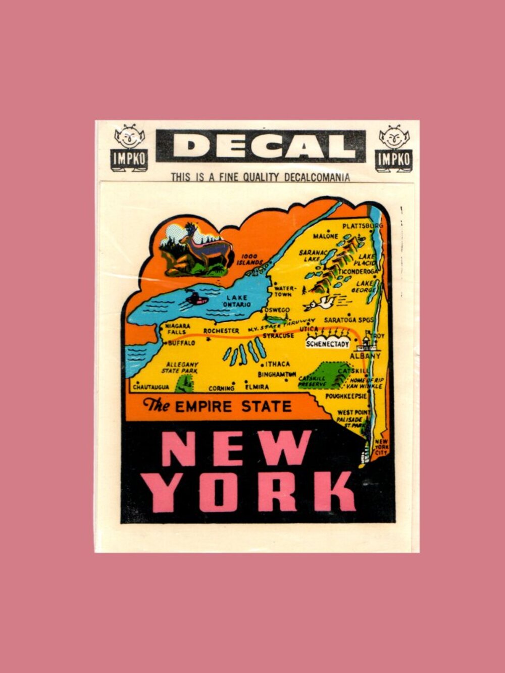 5/$20 New York The Empire State Vintage IMPKO Water Slide Decal Travel Souvenir